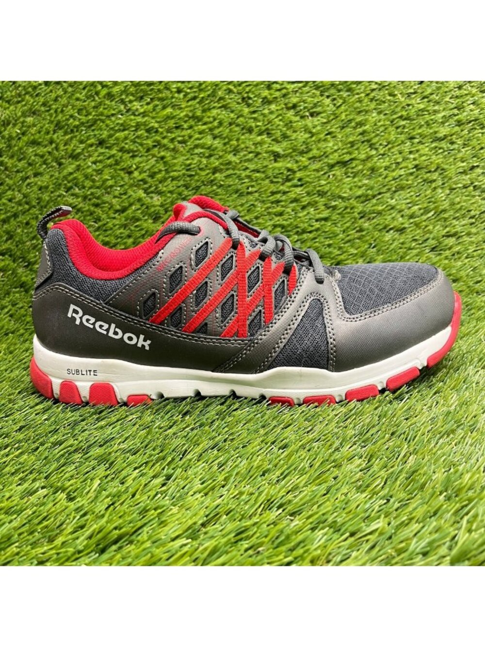 Reebok Sublite SR Mens Size 8E Gray Red White Steel Toe Safety Working Shoes